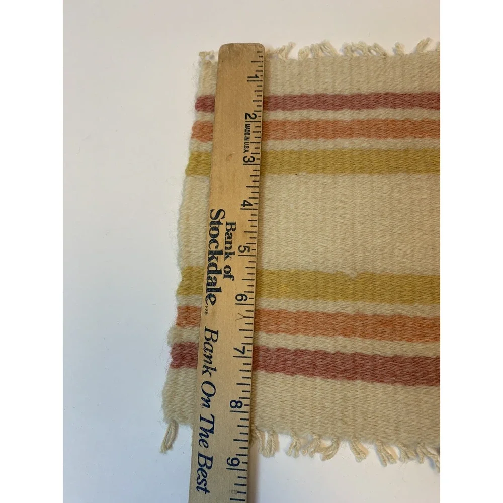 Large Vintage Southwestern Fuzzy Wool Miniature Dollhouse Fringe Rug 8.5 X 7